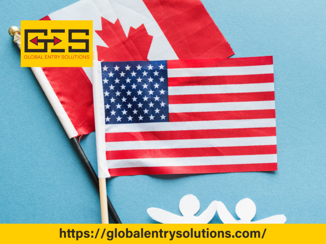 Flags of the US and Canada indicating express entry to Canada from the US