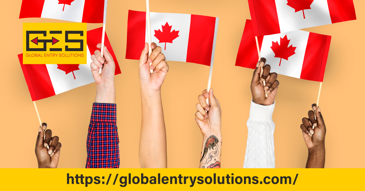 A diverse group of people holding Canadian flags symbolizing integration into Canadian society